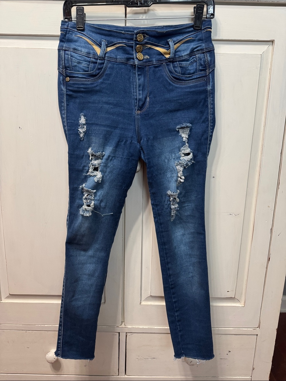 Bon Bonup Columbia Butt Lifting Jeans. Distressed Skinny Jeans - Dark Blue